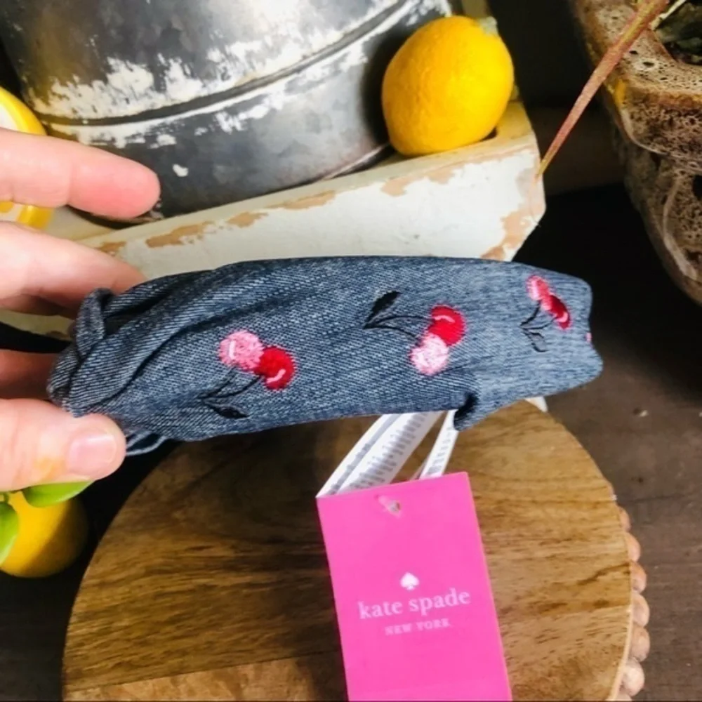Kate Spade New York Blue Denim Cherry Headband NWT Hair Accessory
